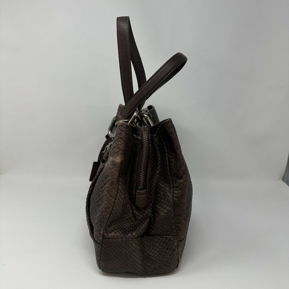 Coach 18741 Brown Bronze Python Embossed Leather Chelsey Jayden Satchel Purse - Picture 4 of 15